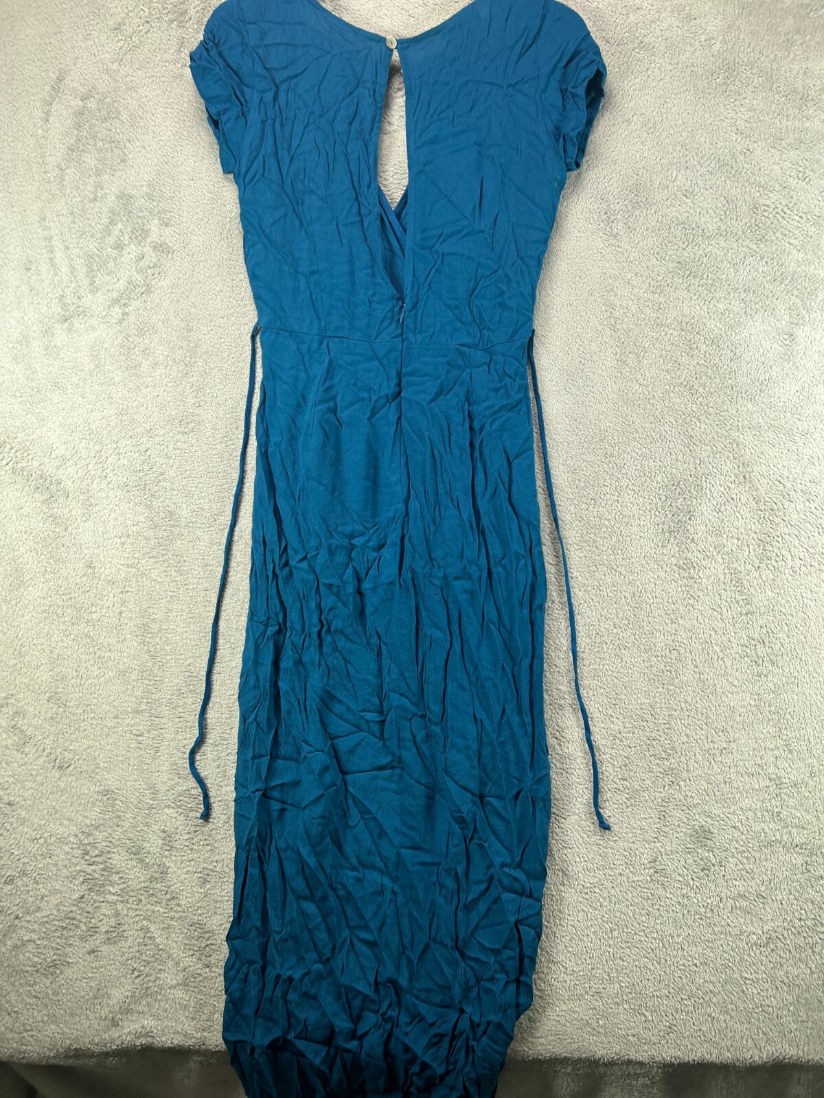Lucy Love Womens Small Romper Dress Blue Crepe Cap Sleeve Hello Goodbye Dress