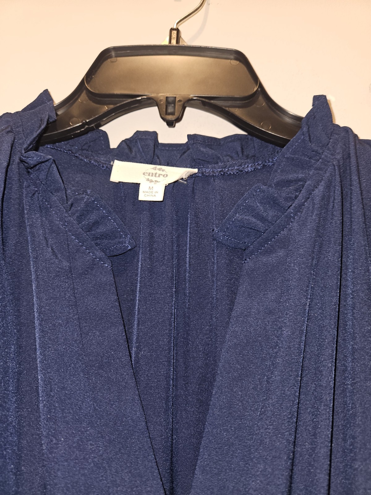 Entro Blue Solid V-Neck Puff Sleeve Tiered Maxi Dress M Elastic Waist Pullover