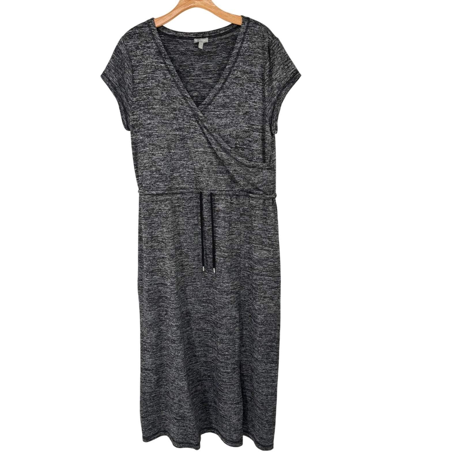 T By Talbots Womens Marled Soft-Drape Jersey knit Drawstring maxi Dress size XL