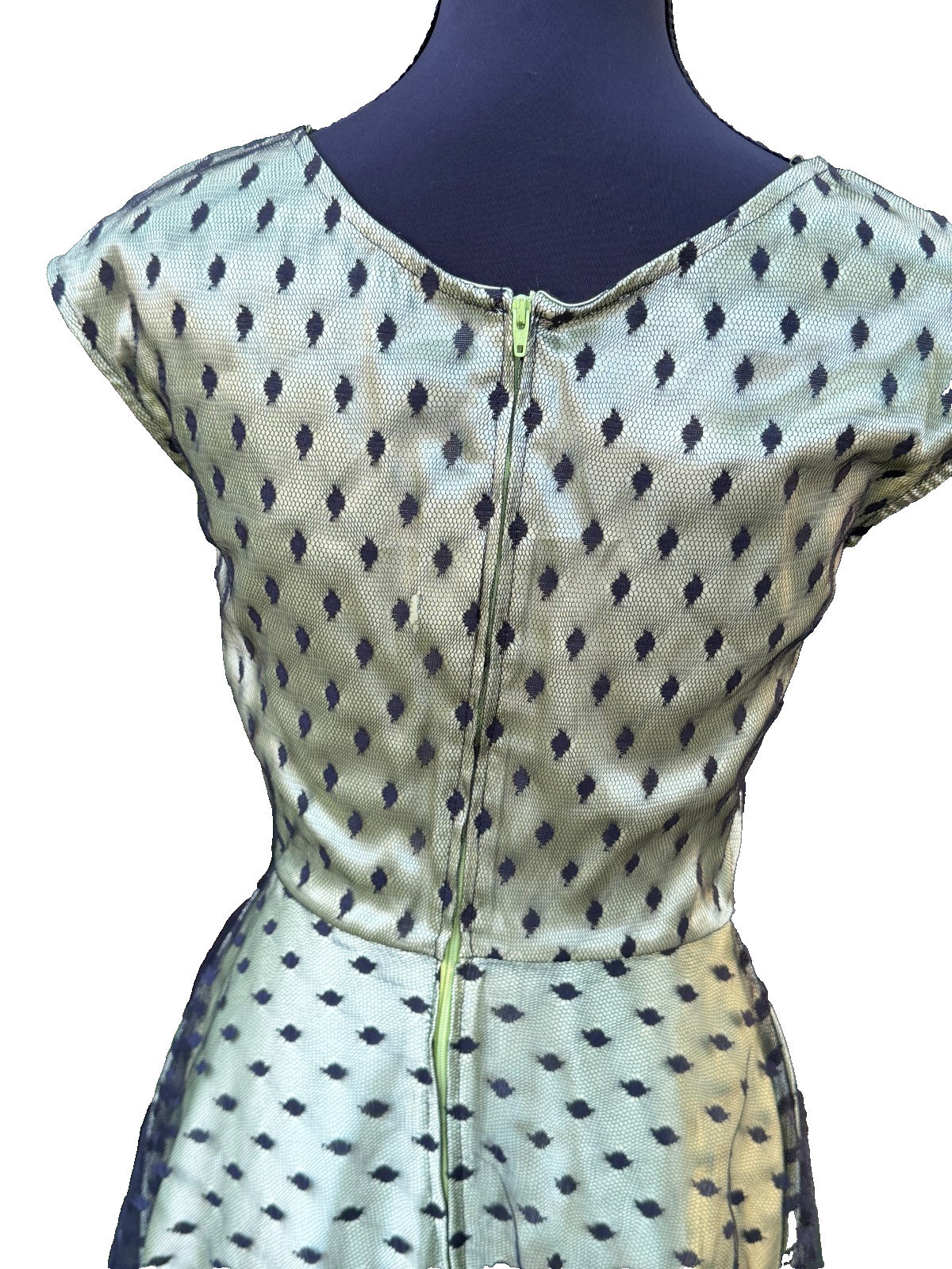 Vintage Inspired Stop Staring Emerald GreenSwing Midi w Black Tulle Overlay