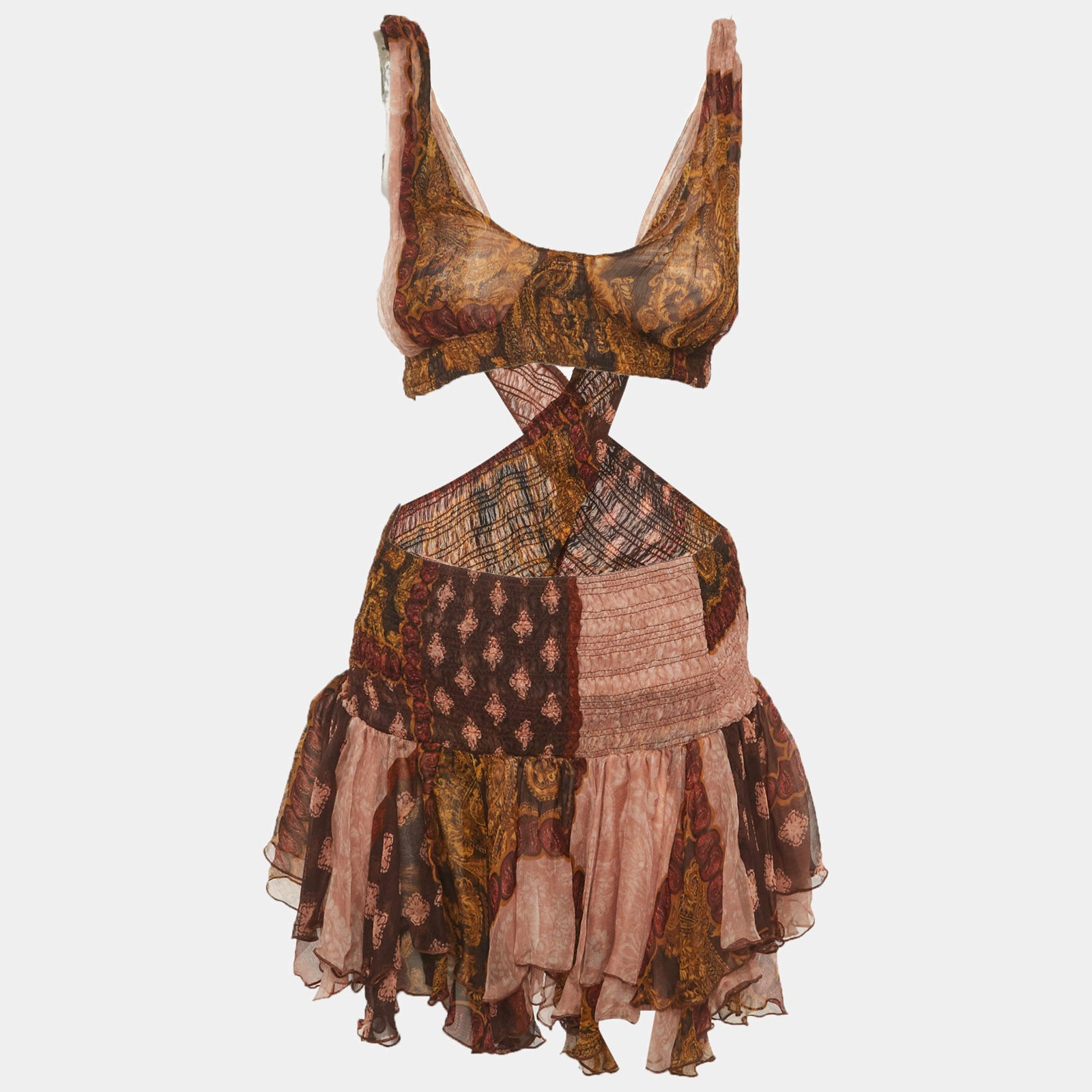 Donde Esteban Multicolor Silk Chiffon Estrellitas Mini Dress XS