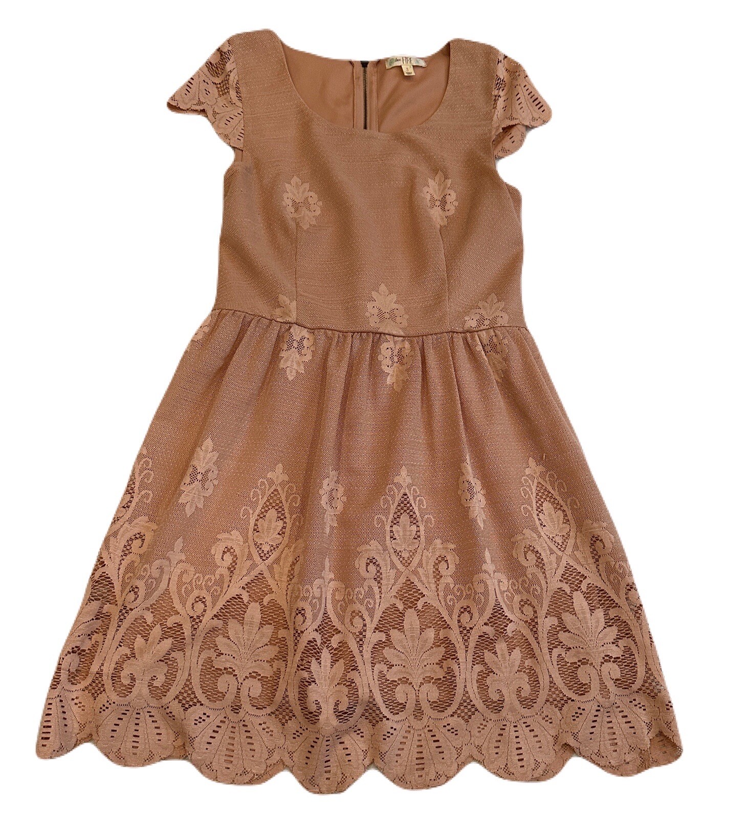 Love Fire Women’s Light Pink Lace Dress Size S Small Lined Floral Overlay