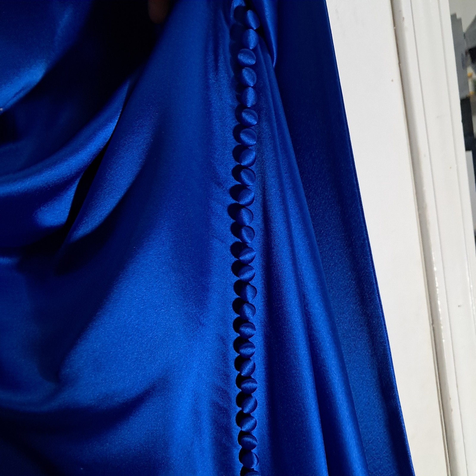 SAU LEE Penelope High-Neck Backless Satin Gown in Egyption blue size 6