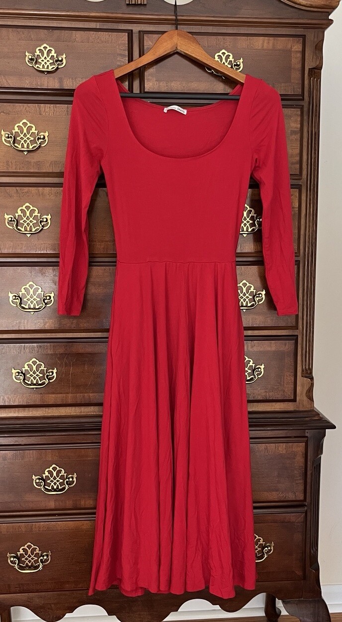 Reformation Jeans Swing Twirl Dress pockets SMALL S midi scoop neck bracelet slv
