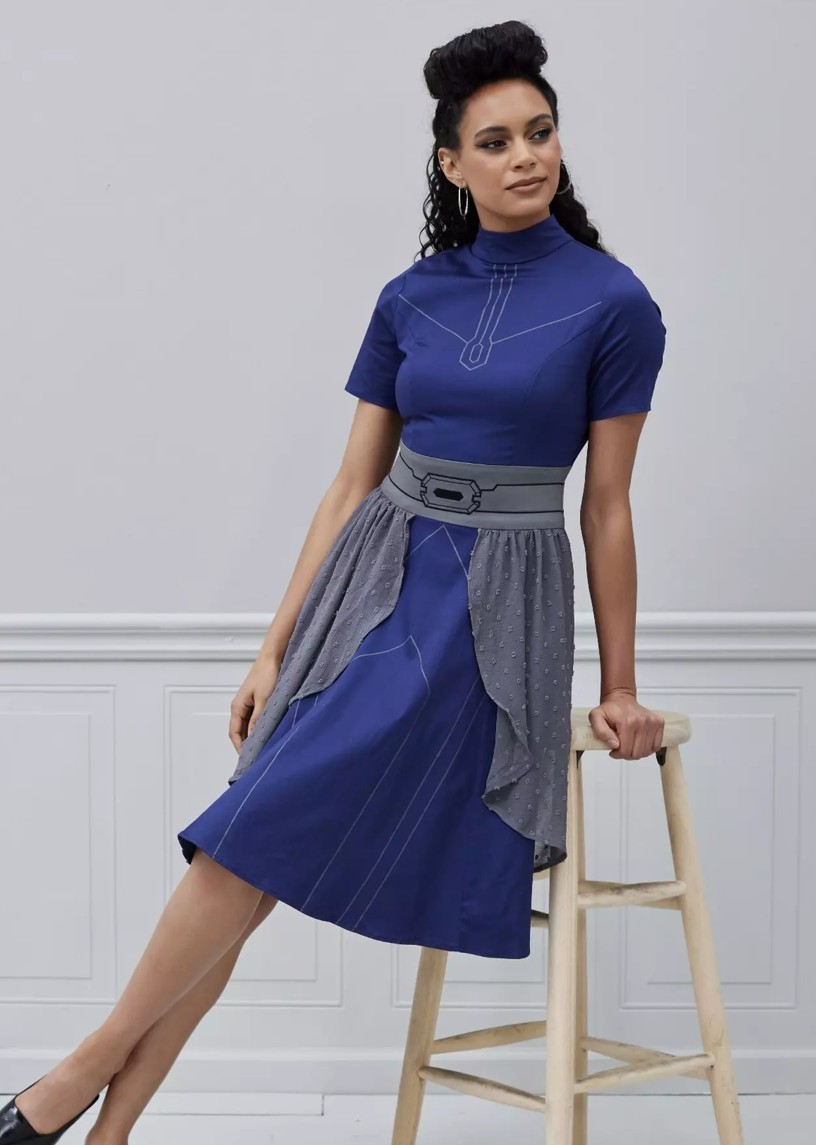 Her Universe Star Wars Ahsoka Tano Blue Dress With Chiffon Layer And Mock Neck