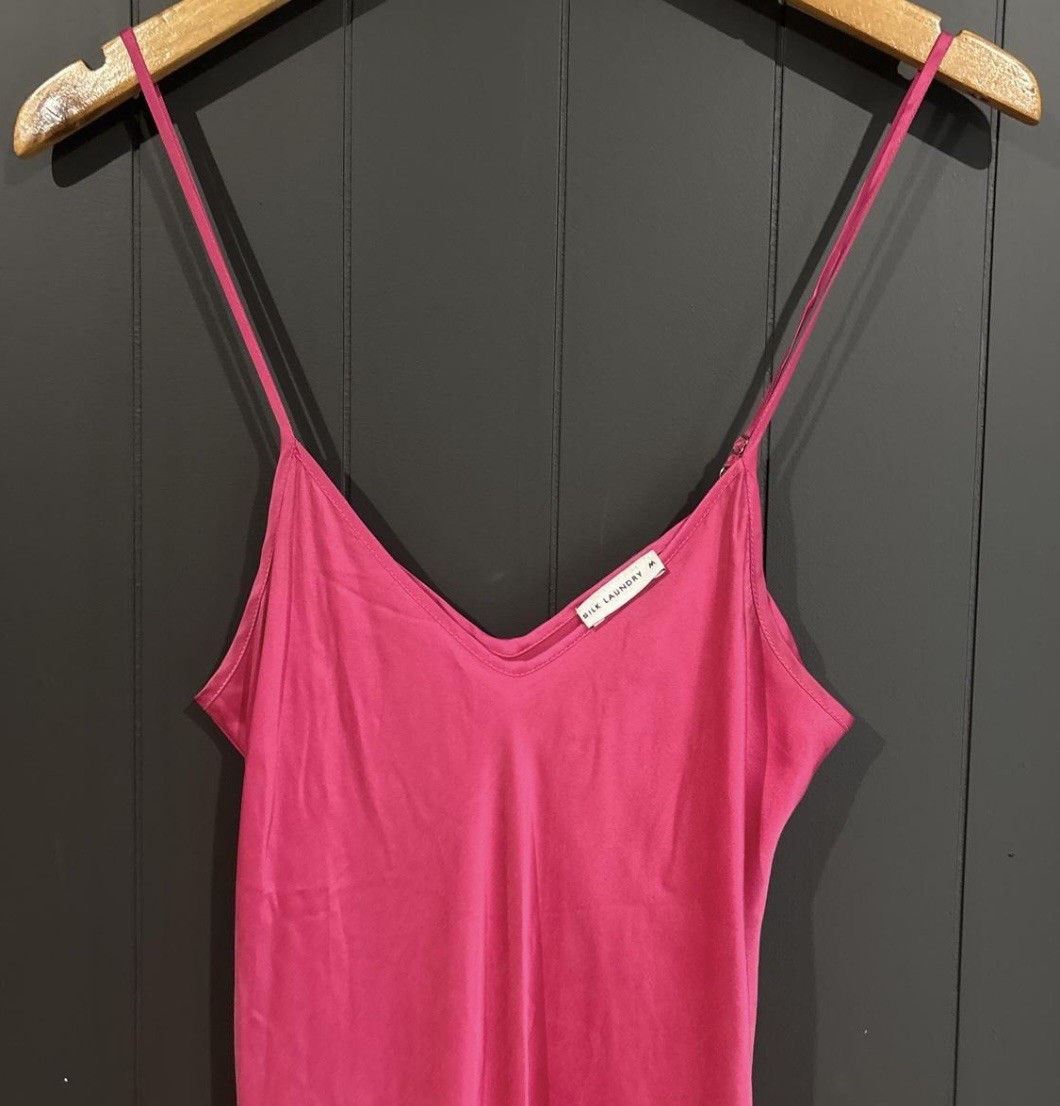 Silk Laundry Slip Dress Midi 90s Size Medium Pink Y2K 100% Silk Midi