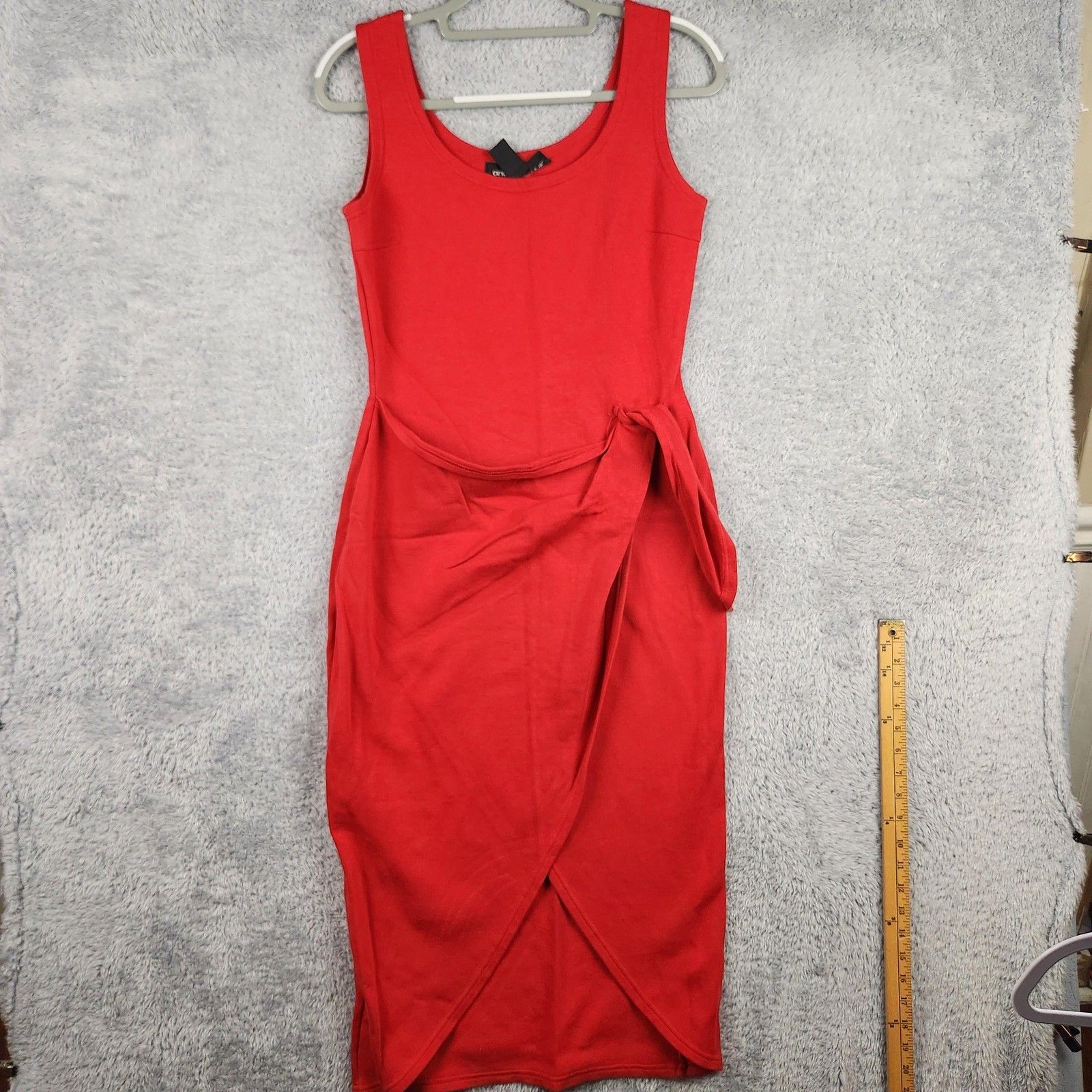Vintage Andrea Jovine Dress Womens Medium Red Tank Bodycon Tie Front Tulip Hem