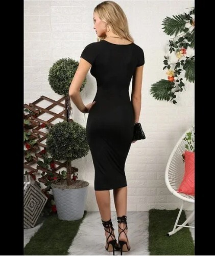 New Second Skin Black Diamond Twisted Front Midi Dress Sz Small, Medium or Large