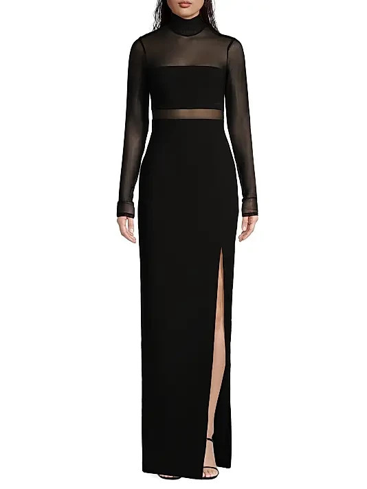 Likely Black Andie Semi-Sheer Turtleneck Gown Size 4 $398