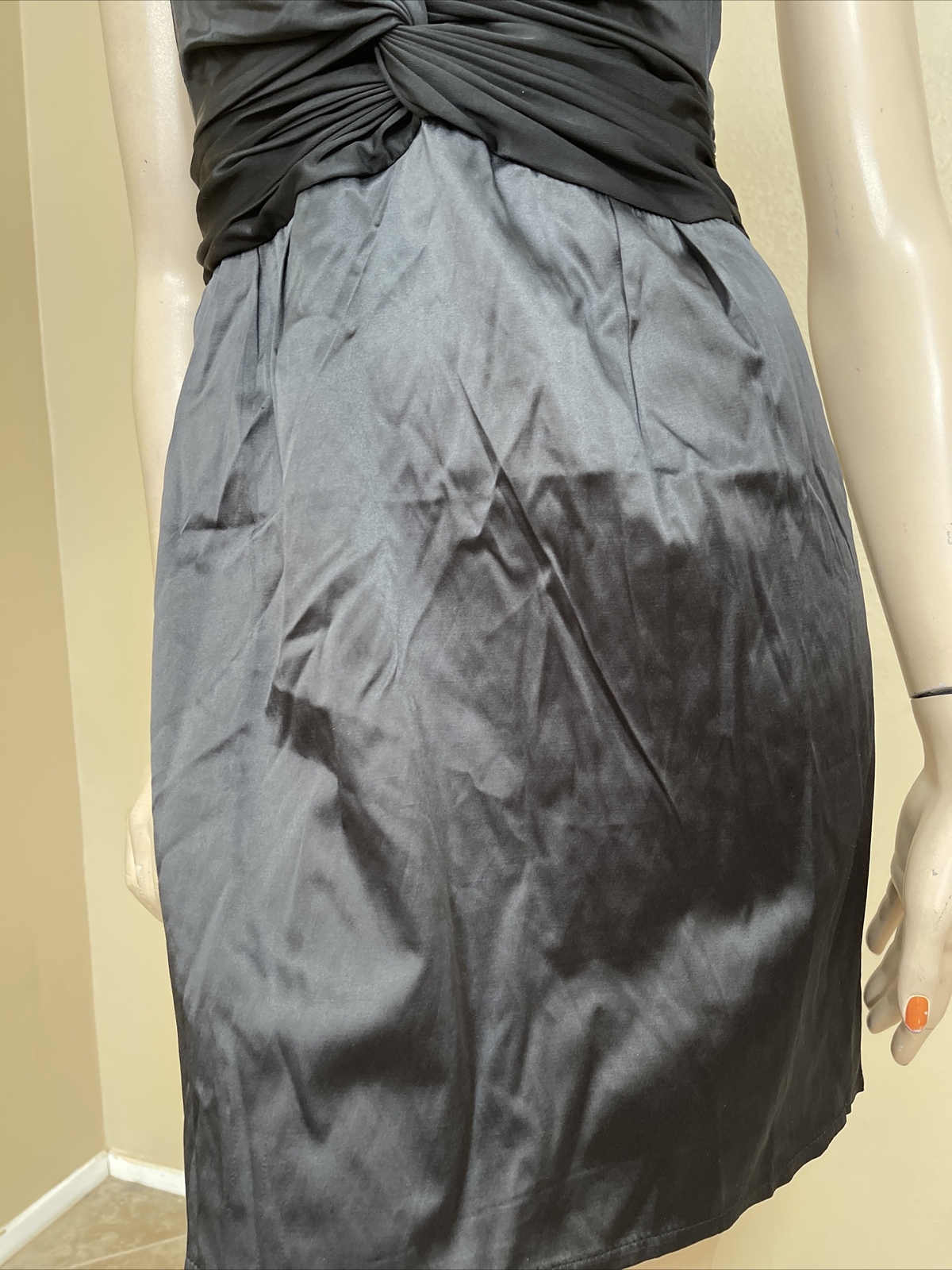 Women’s Black Polyester Cocktail Open Pleated Strap Zipper Size S Dress Sundress