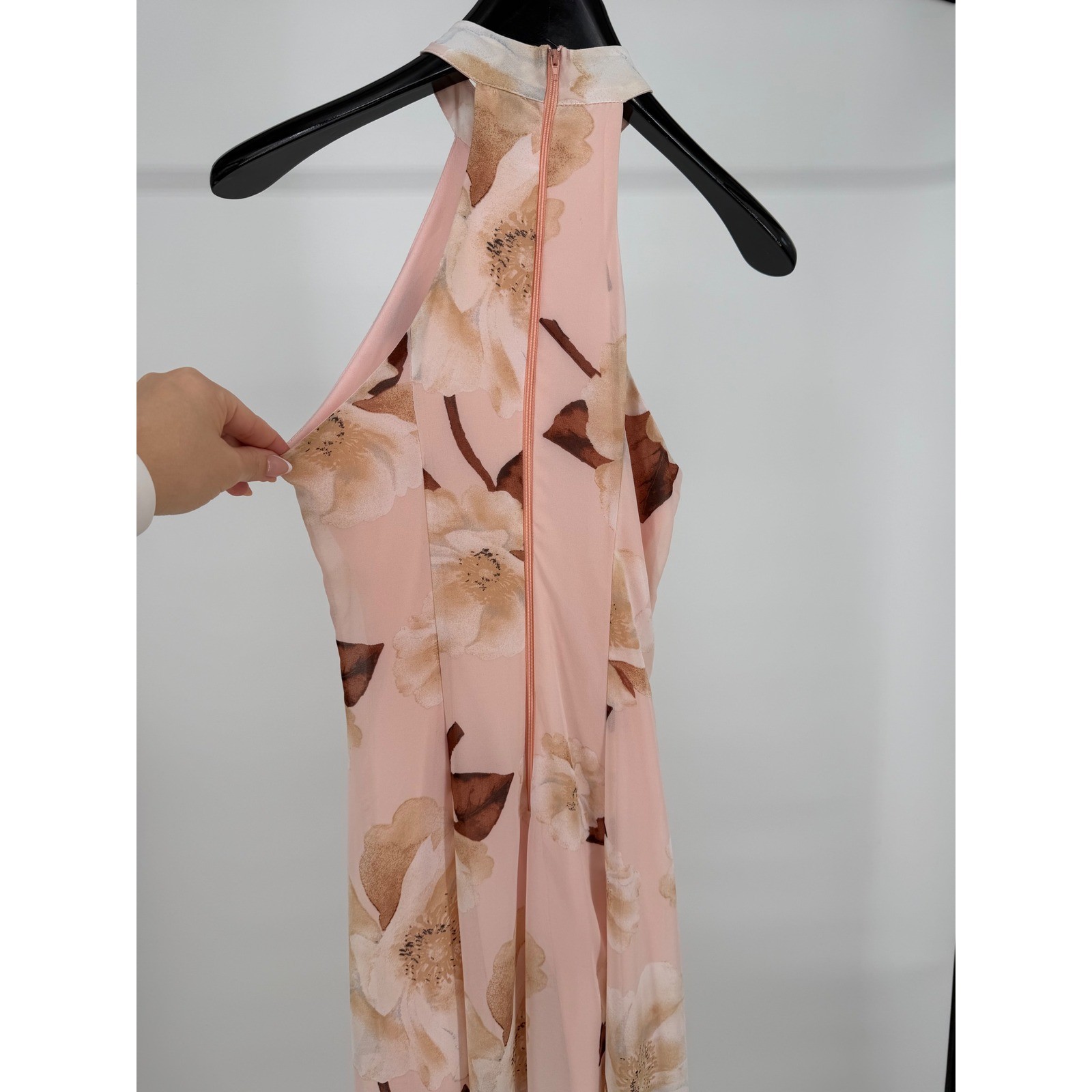 Windsor Floral Halter Maxi Dress Pink Chiffon Ruffle Formal Gown Sleeveless