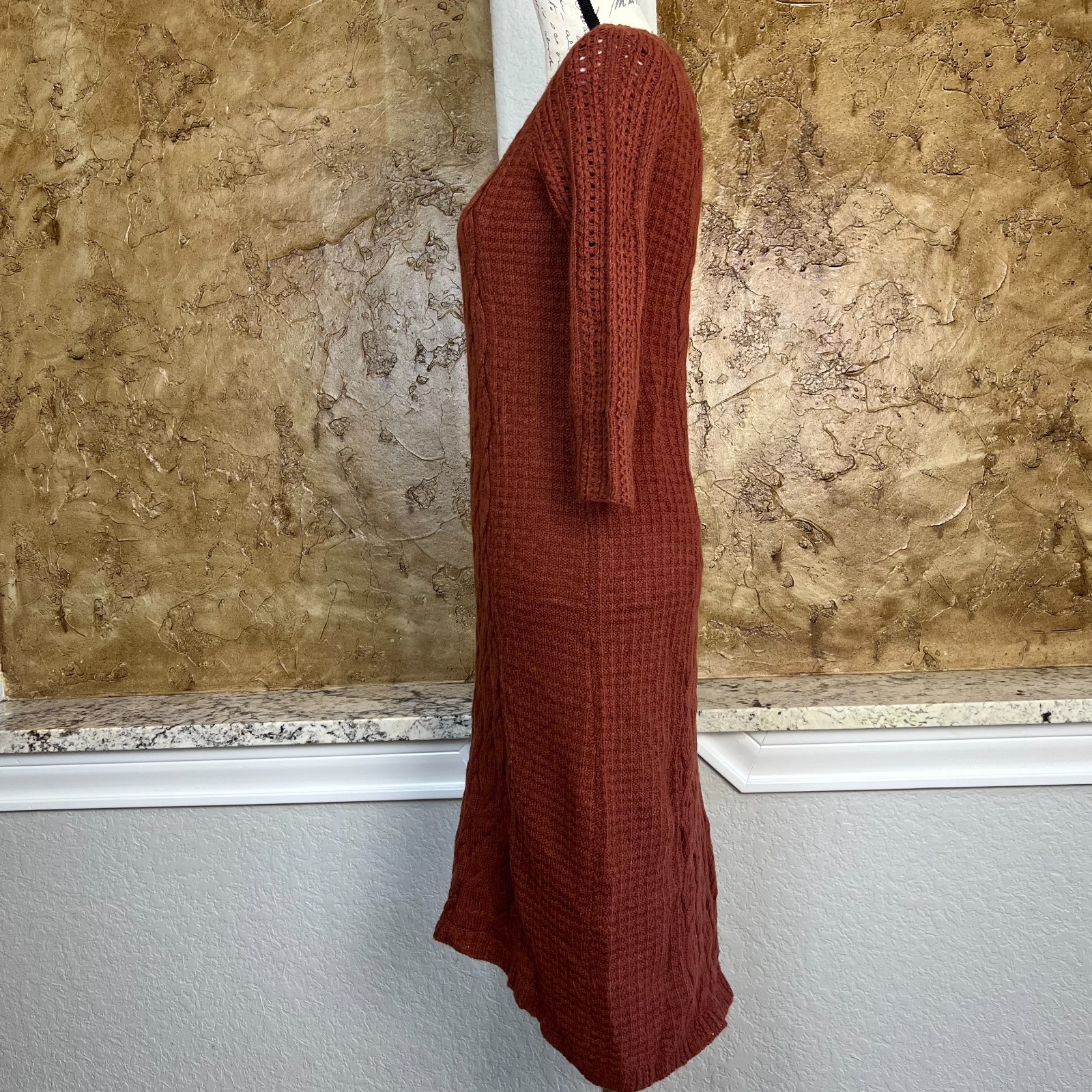 Anthropologie Sparrow Cable Knit Sweater Dress Women XS Wool Cashmere Blend Rust