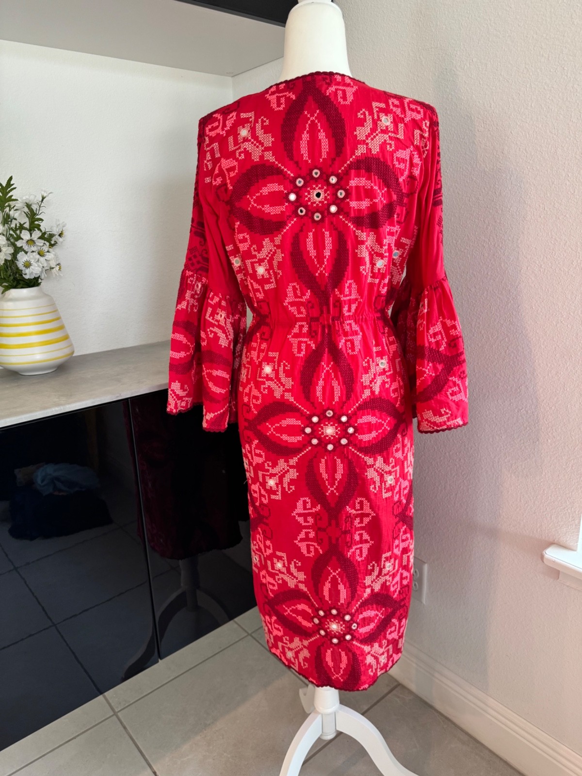 Figue Minette Cross Stitch Embroidered Midi Dress Women’s Size S