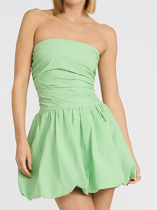MINT COLORED STRAPLESS DROP WAIST BUBBLE HEM MINI DRESS WITH POCKETS – NWT