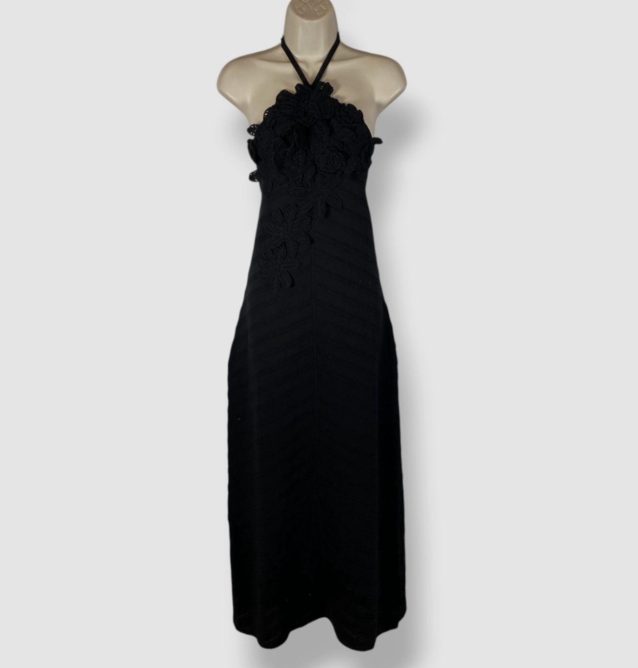FIGUE Women’s Black Ayellet Appliqué Halter Sweater Dress Size L