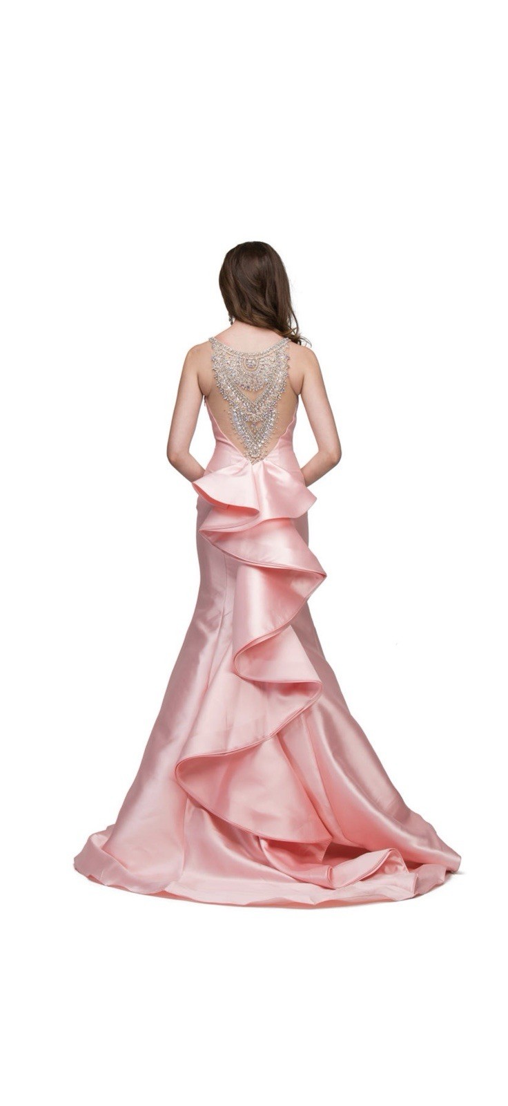 Blush Trumpet Gown Crystal Ruffle Design xs
