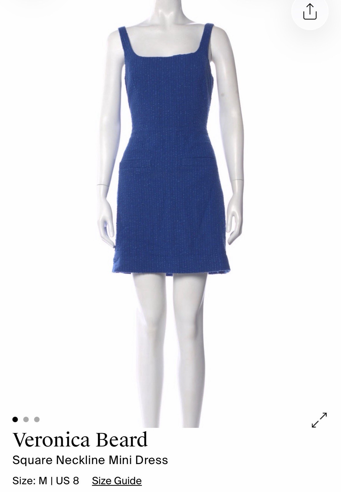 Veronica Beard Blue Textured Tweed Mini Dress | Square Neck | Sleeveless | Sz 8