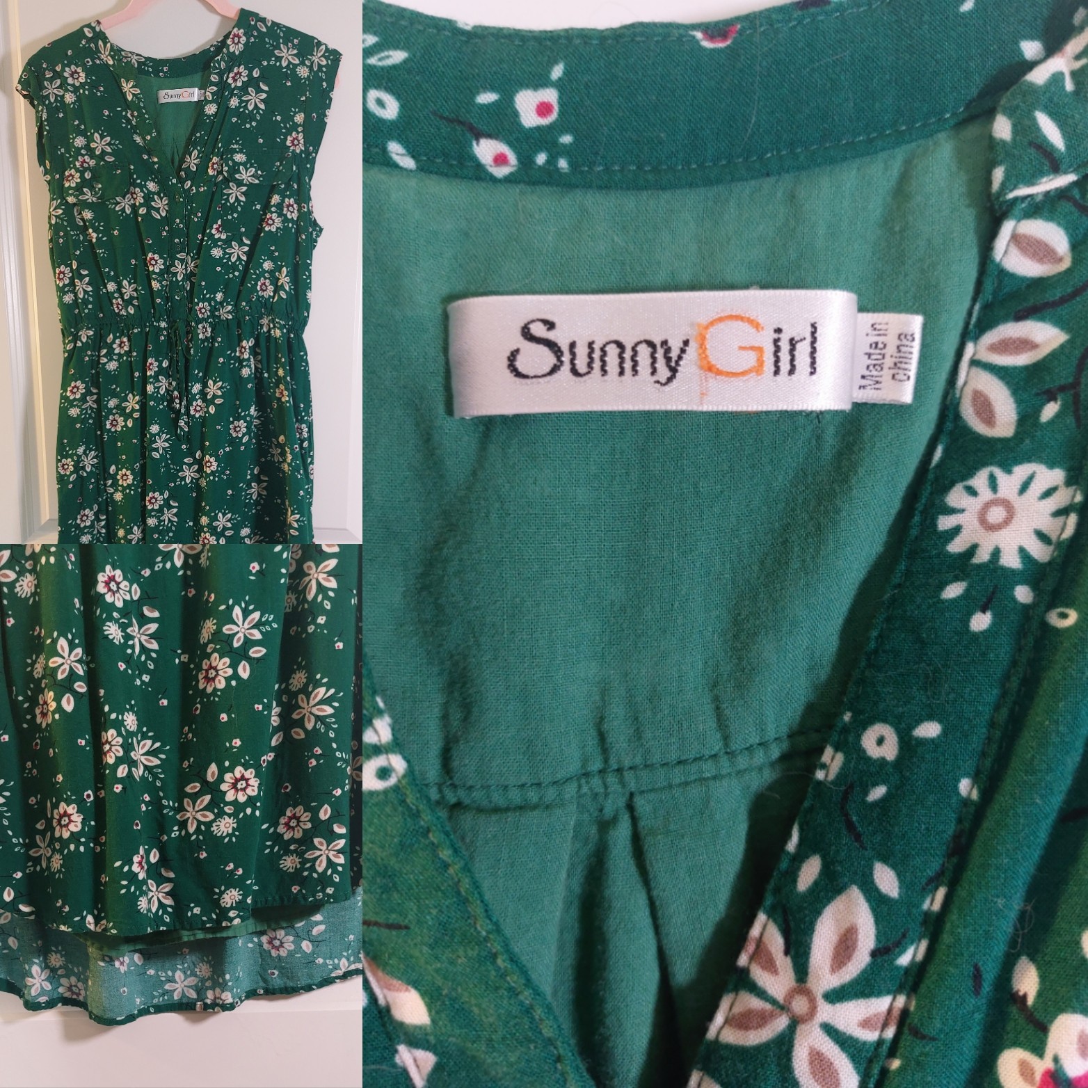 Sunny Girl “A Way with Woods” Dress – Green cotton floral women’s size Large