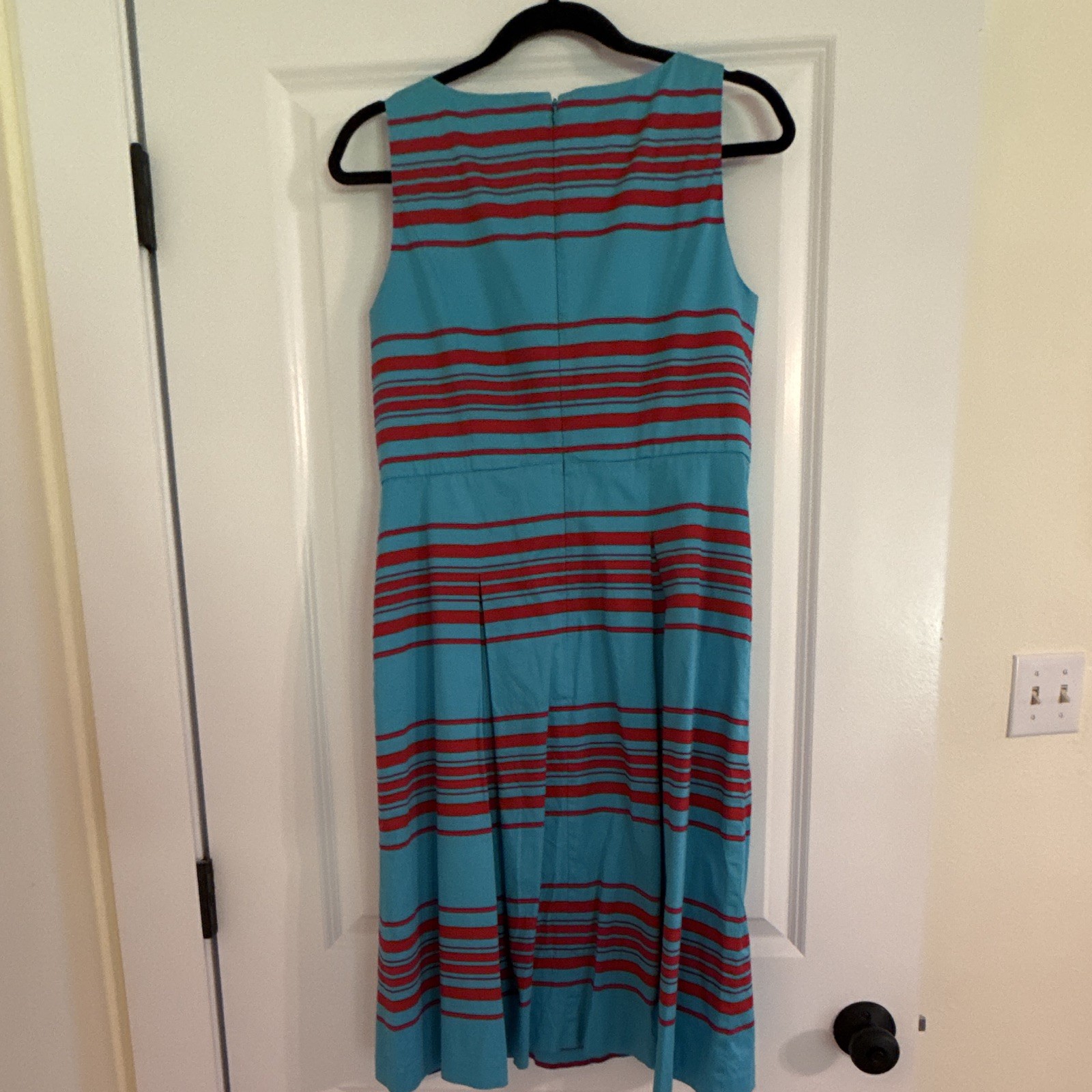 Talbots A-Line Knee Dress Striped Round Neck Sleeveless Zip Lined Pleated 8
