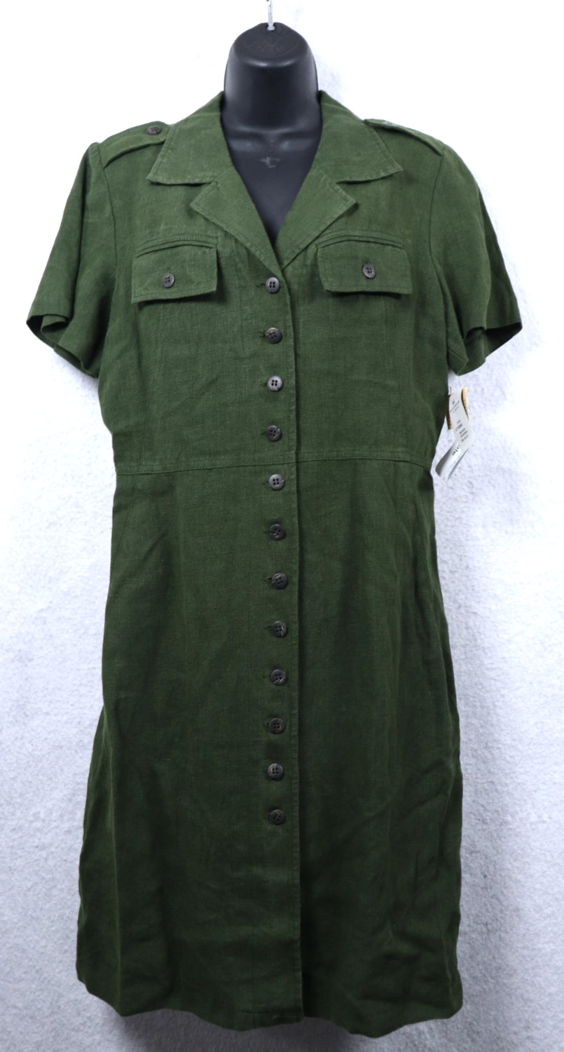 VTG 90s 100% Linen Mindi Shirt Dress NWT Deadstock Forrest Green Women Size 8