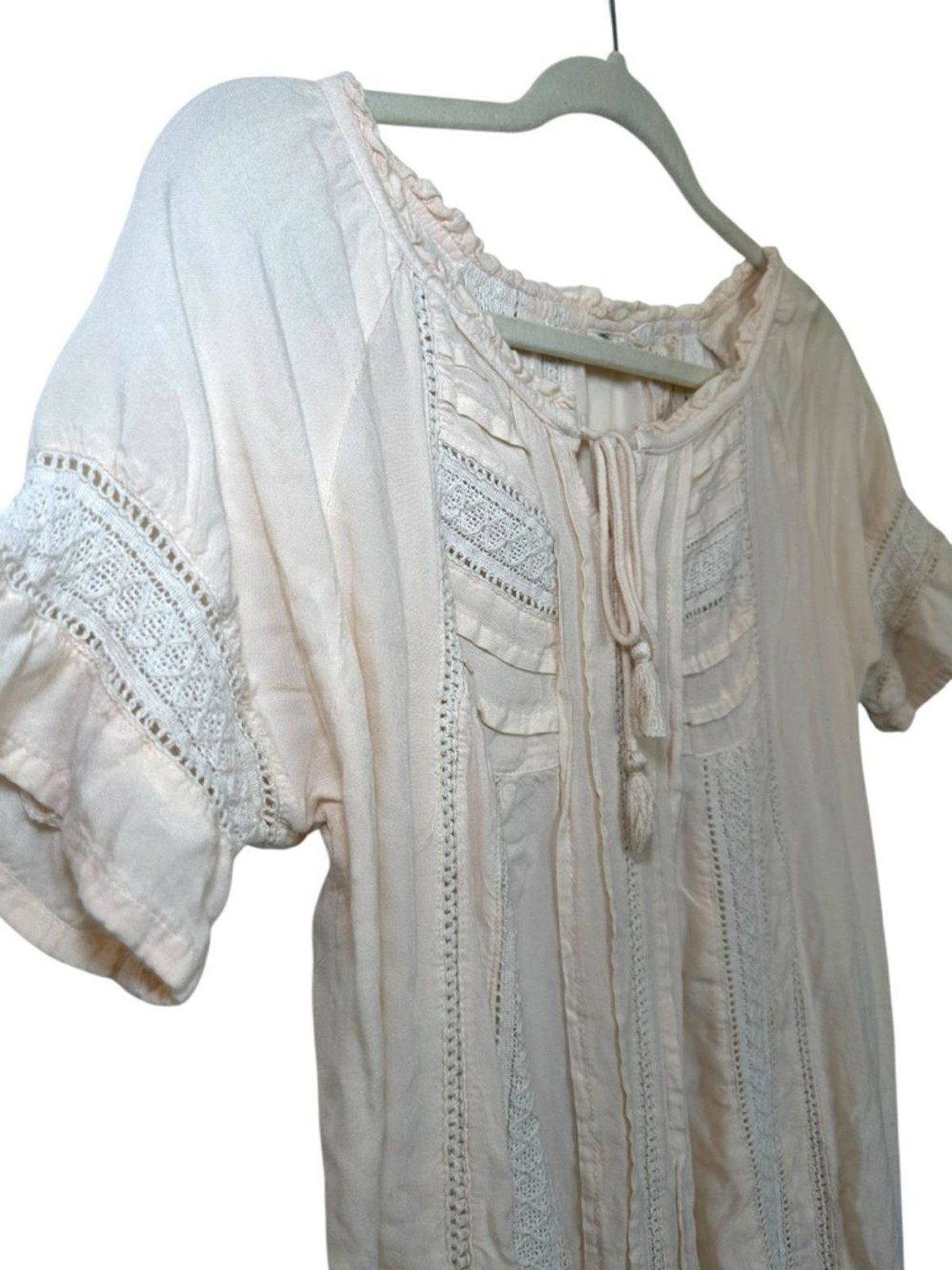 Lagaci Boho Cottagecore Dress Cover Up Peasant Cream Rayon Soft Knit Embroidery