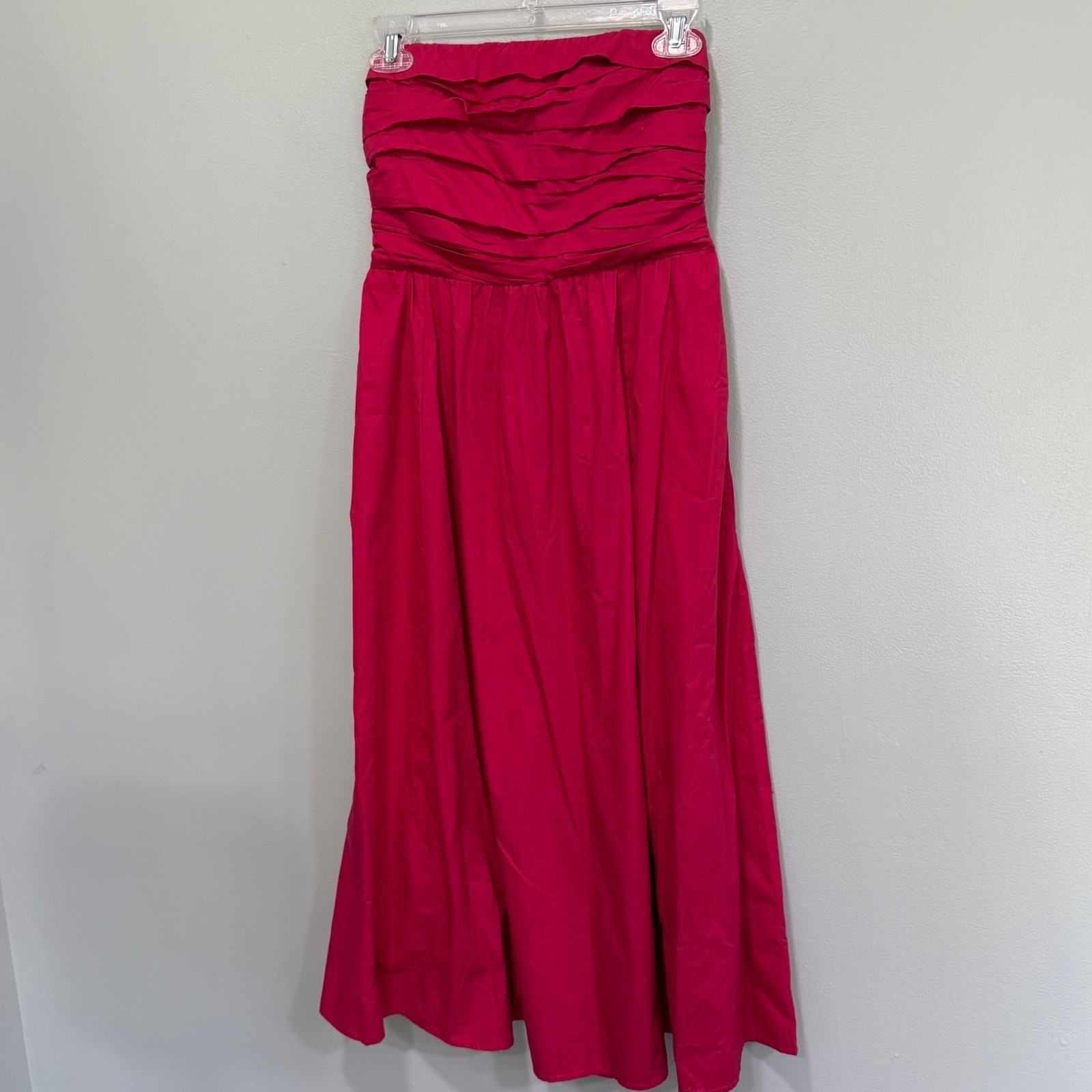 Abercrombie & Fitch Pink Strapless Ruched Smocked Midi Dress Pockets preppy S