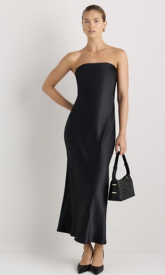Quince 100% Mulberry Washable Silk Black Midi to Maxi Dress Sz Small NWT