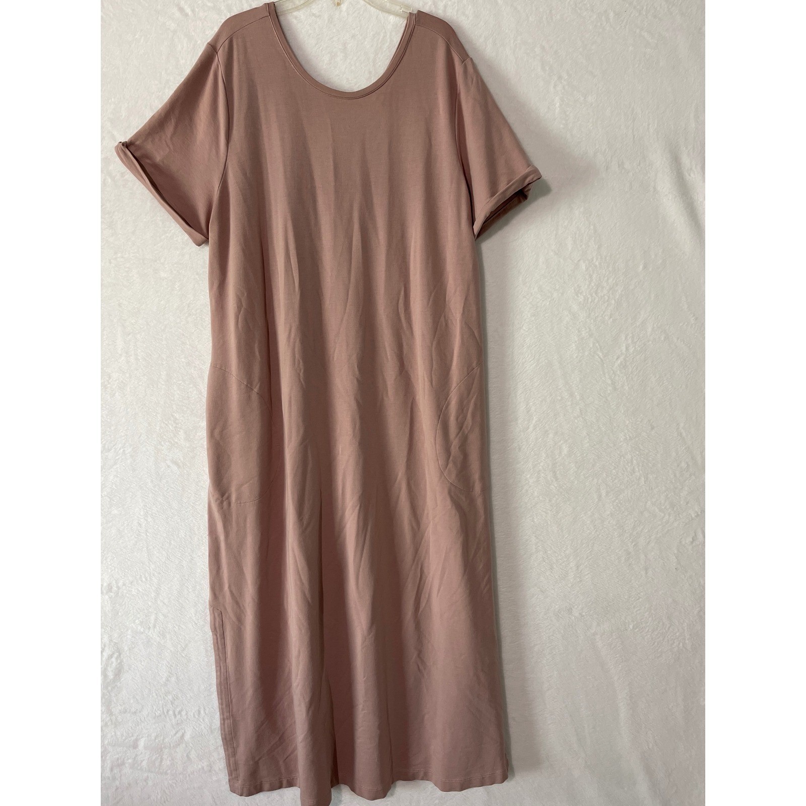 Pure Jill J Jill Pima Cotton Modal V-Neck Maxi T-Shirt Dress Mauve XL Pockets