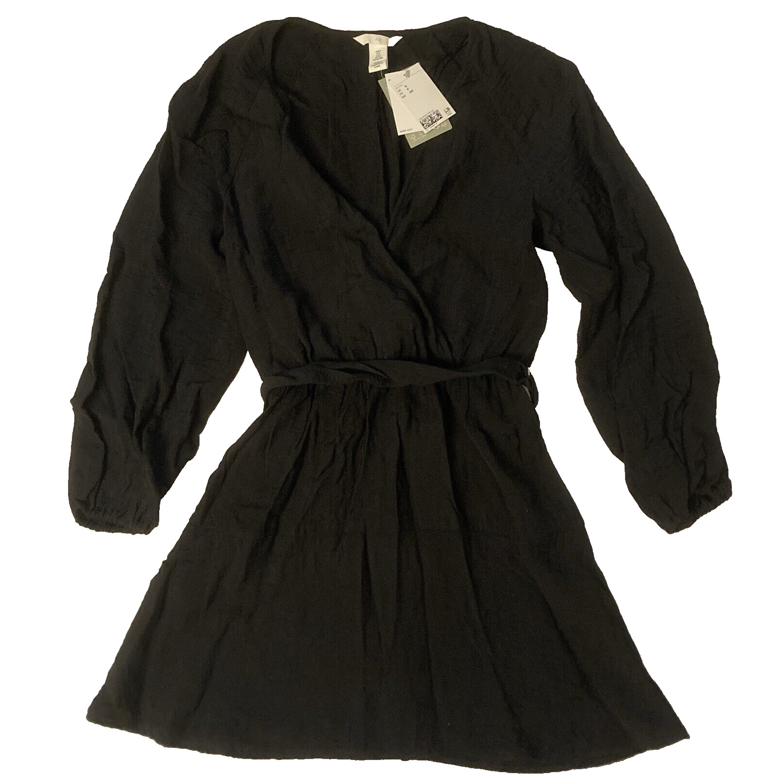H & M Women’s Dress Black with Belt Lenzing Ecovero Viscose Small NEW