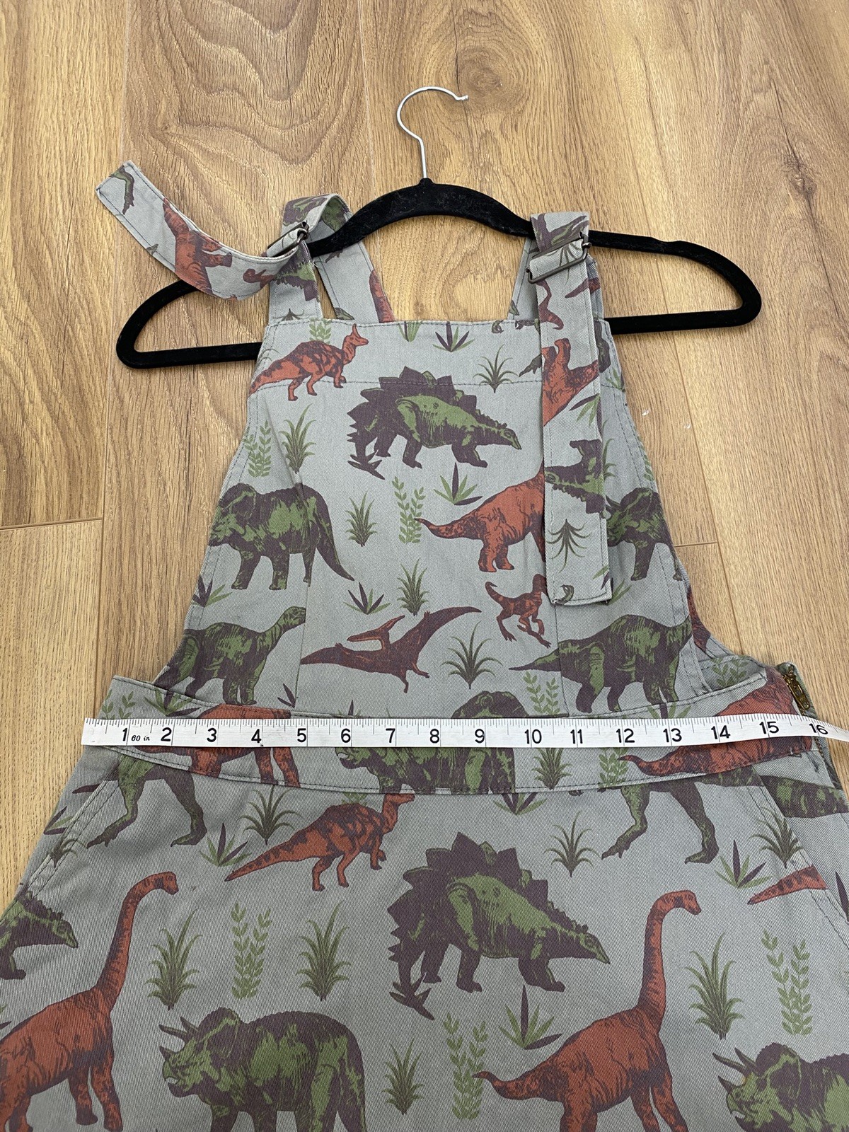 Run & Fly Dinosaur Pinafore Dress UK 12 Grey Dungaree Y2K Festival