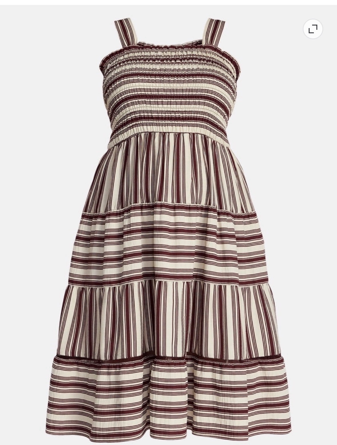 Terra & Sky 4X Plus Striped Square Neck Smocked Tiered Midi Dress Pockets