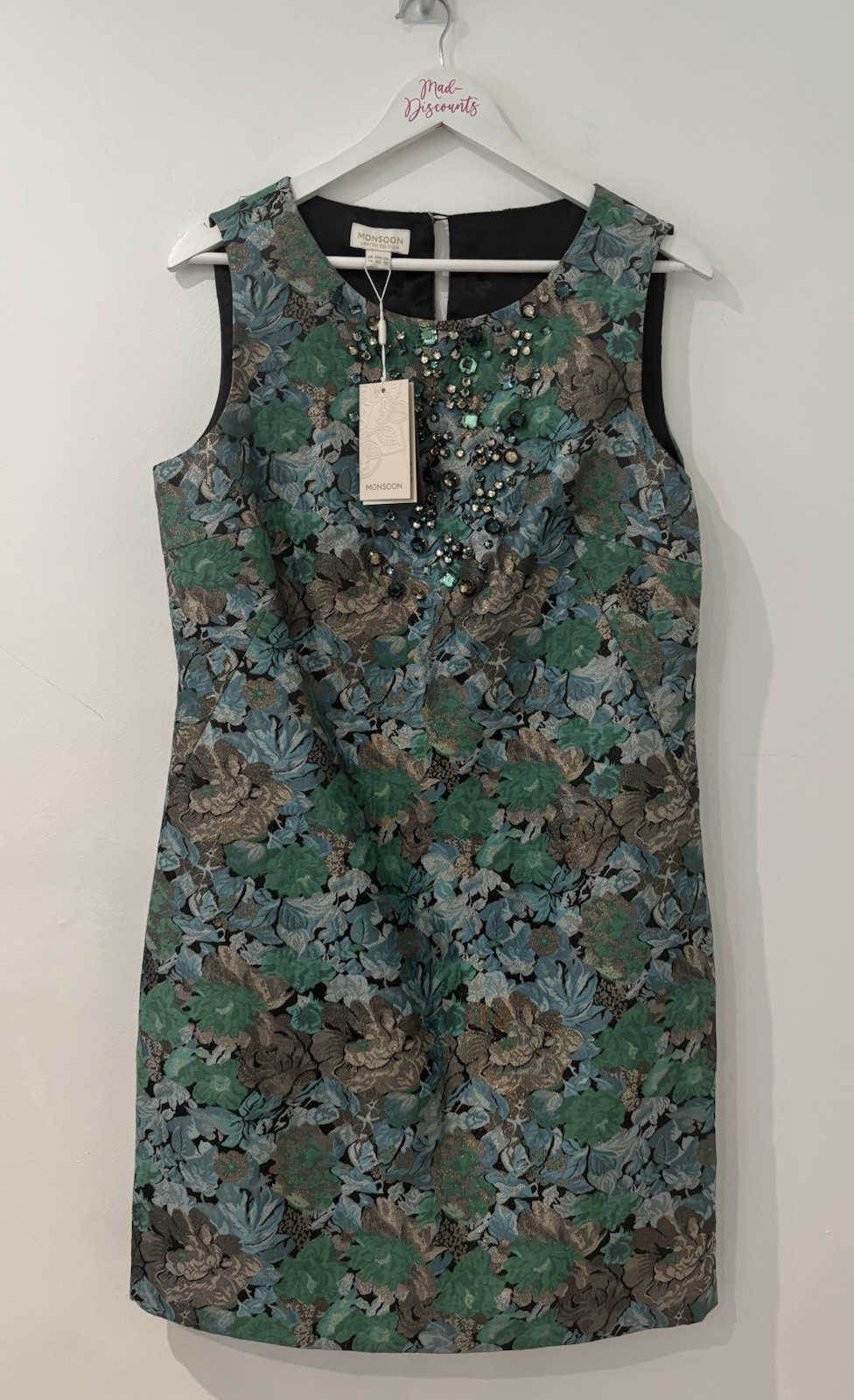 Monsoon Artisan Hand Embellished Green Dress ~ UK 14 US 10 ~ BNWT ~ Rrp £169