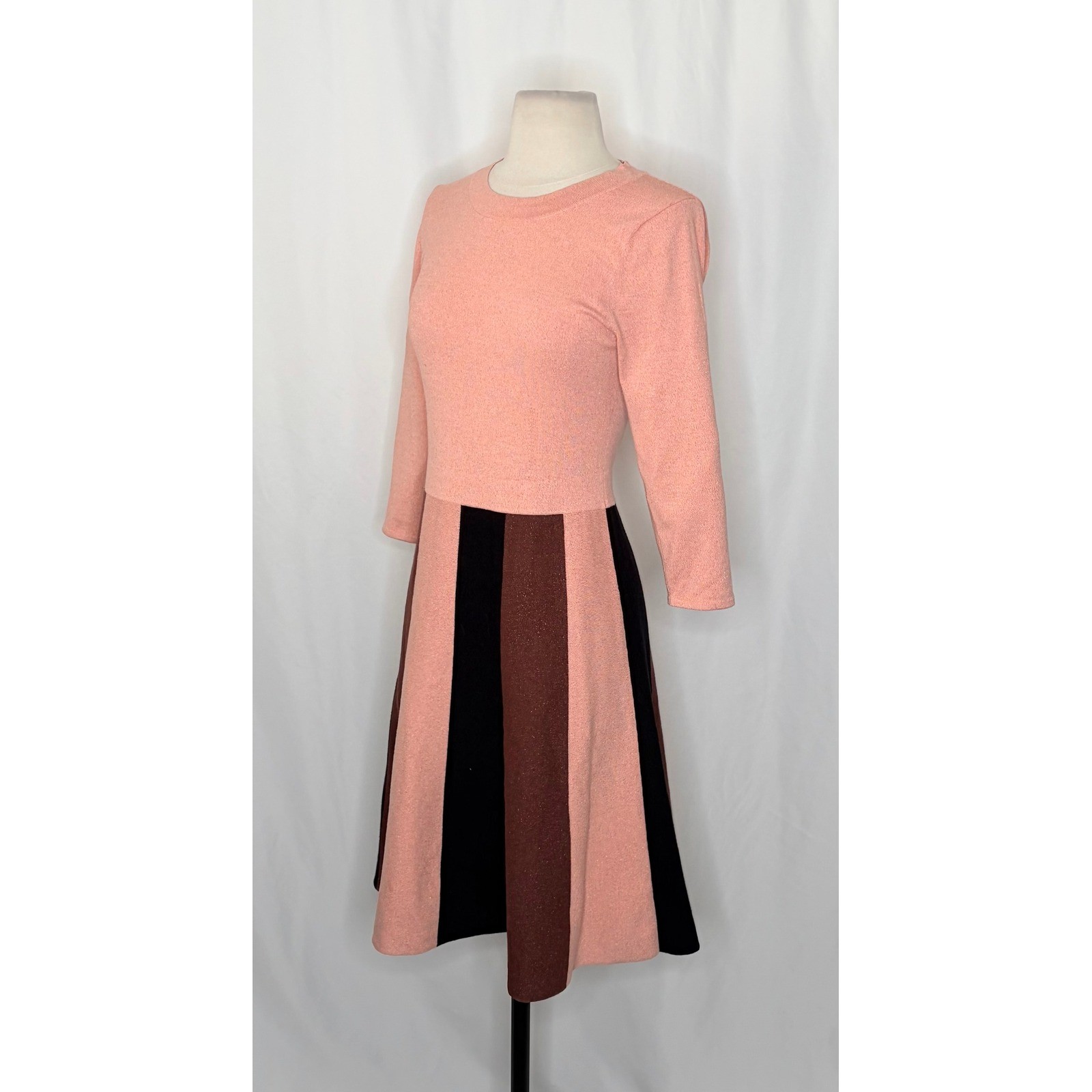 BODEN Rosemary Sparkle Knit Fit N’ Flare Dress Pink Chocolate Brown US Size 6