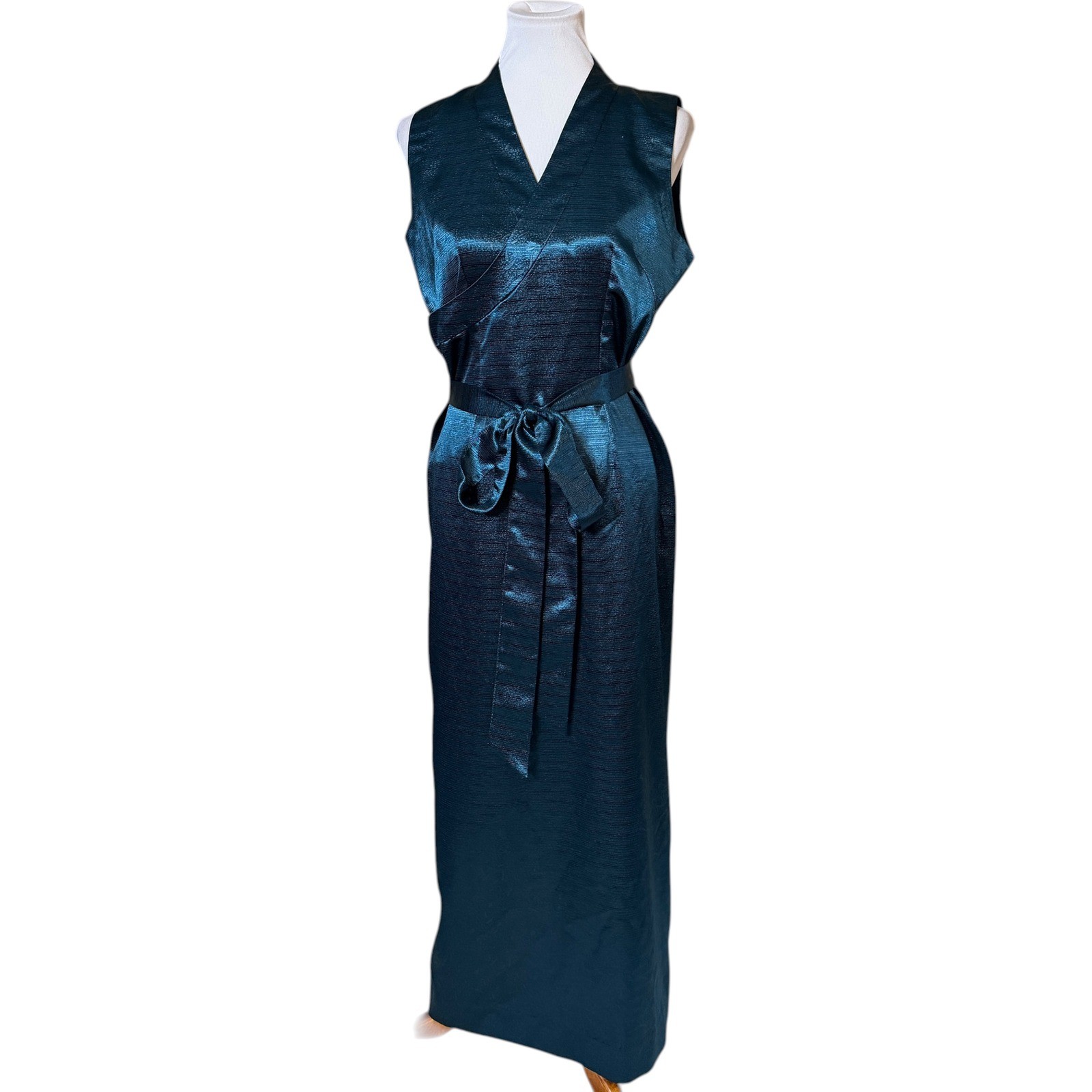 Amala Store Wrap Maxi Dress Women Large Teal Shimmer Sleeveless Formal Nepal