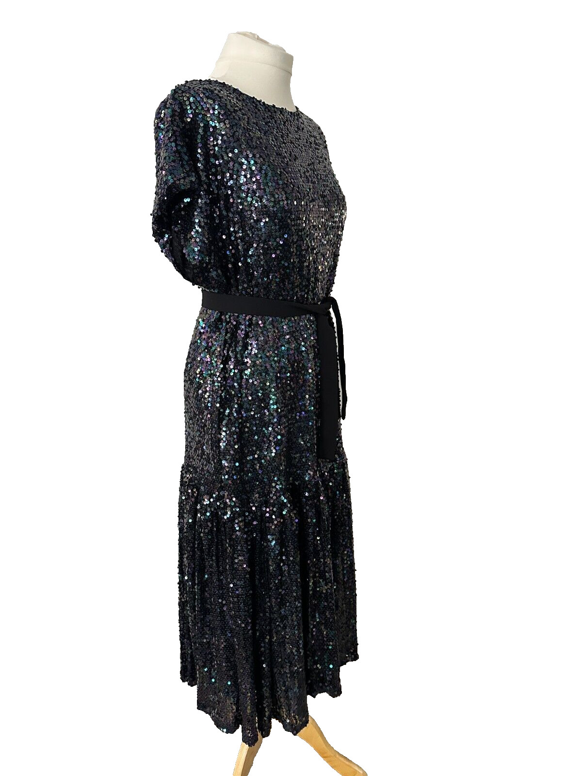 Wolf & Badger Meem Label Drop Waist Sequin Evening Party Midi Kate Dress M UK 14