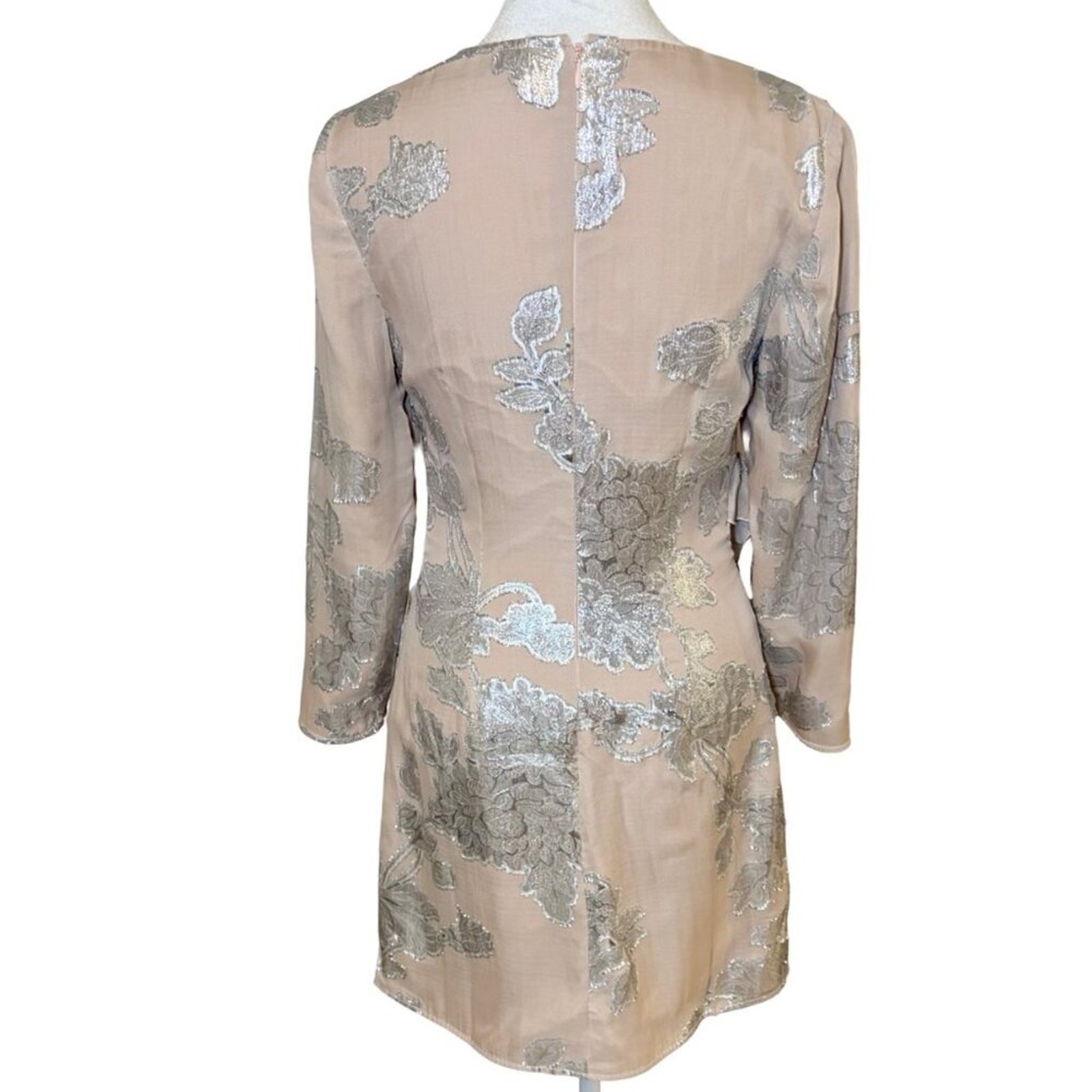 Self-Portrait Metallic Fil Coupe’ Ruffle Minidress in Blush Pink Sz 4 Sprng 2016