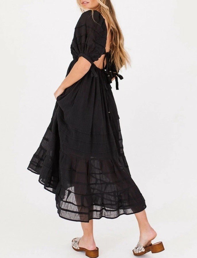 FREE PEOPLE Lets Be Friends Black Summer Midi Beach Party Dress Large