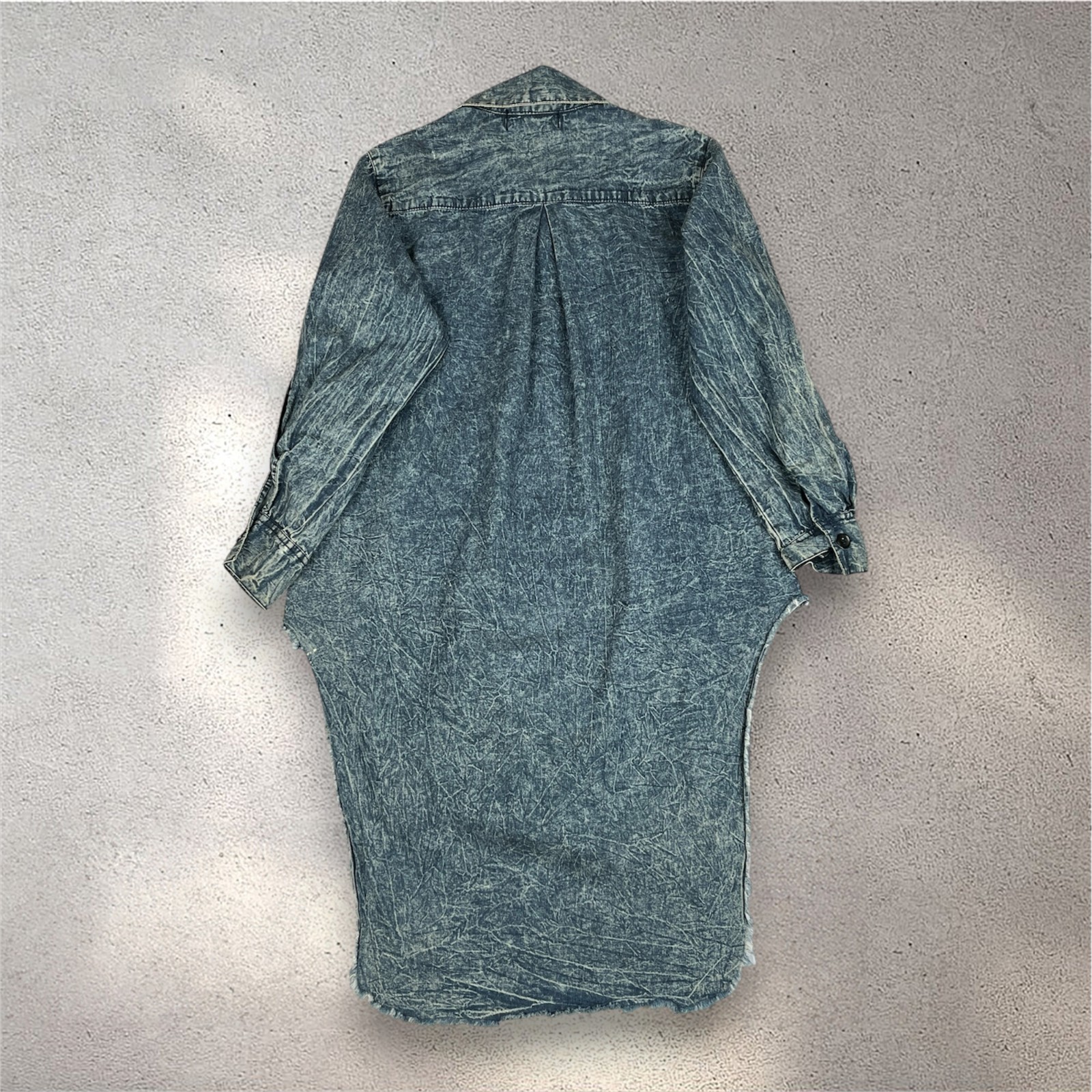 THRILL Distressed Denim Shirt Dress Women’s M Acid Wash Rhinestone Y2K Grunge