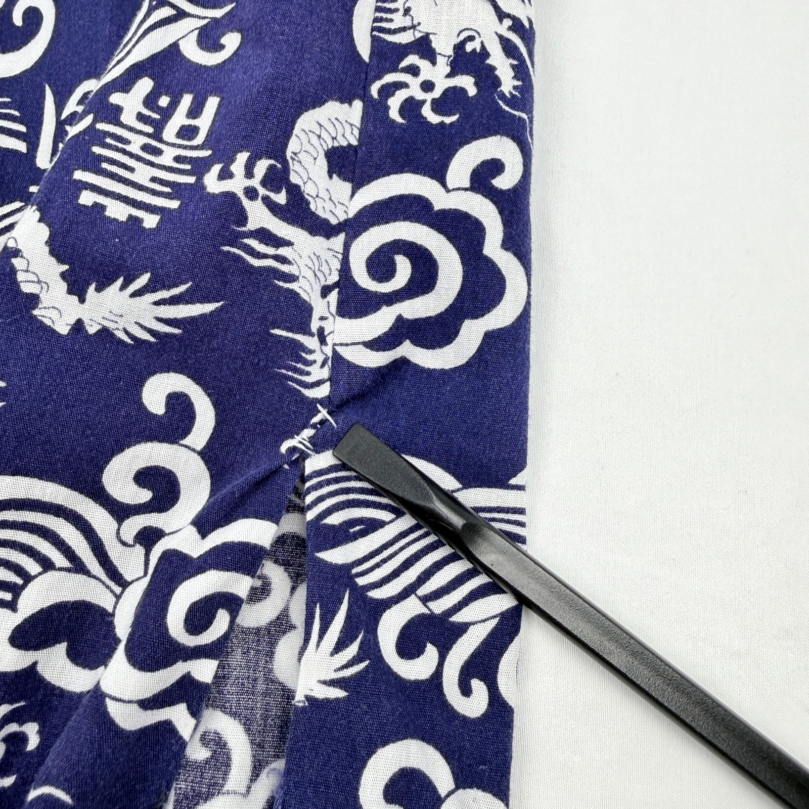 Vintage Chinese Style Maxi Dress Blue Dragon Print High Neck Asian Handmade