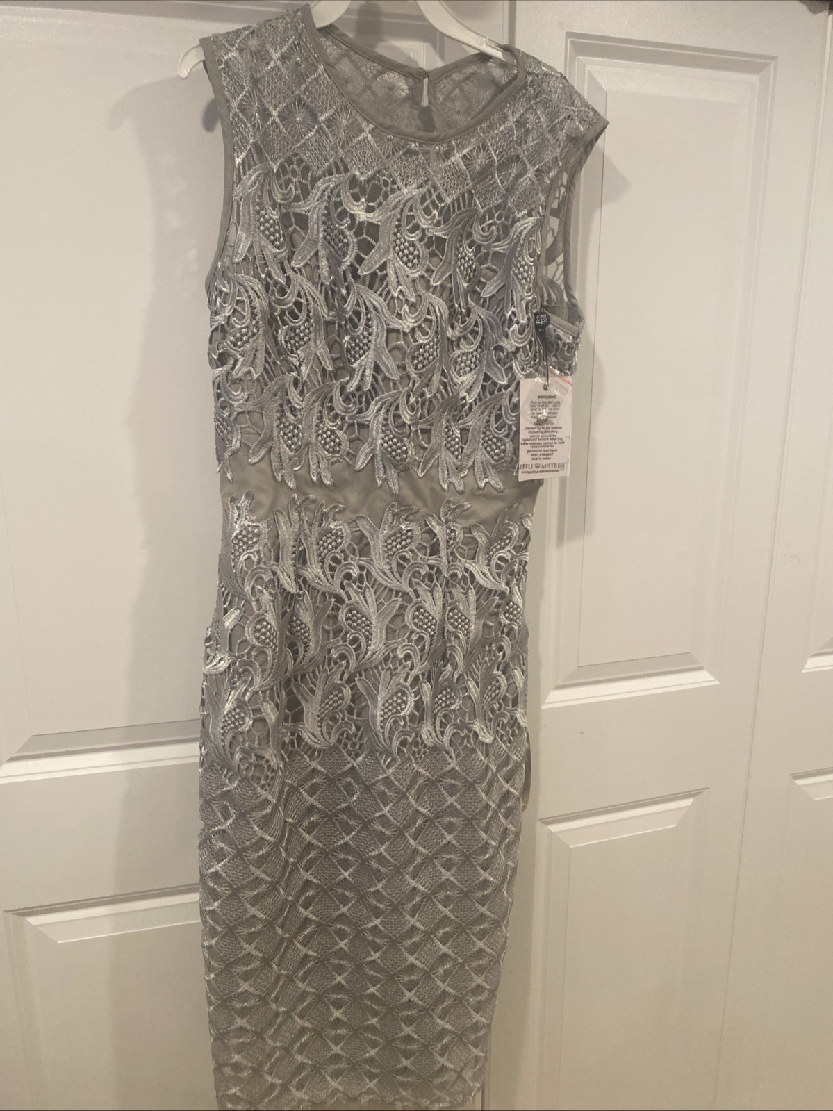 Little Mistress Silver Lace Sleeveless Cocktail Dress