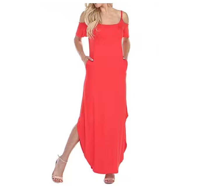 White Mark Womens Medium Red Lexi Cold Shoulder Short Sleeve Maxi Dress NWT AD14