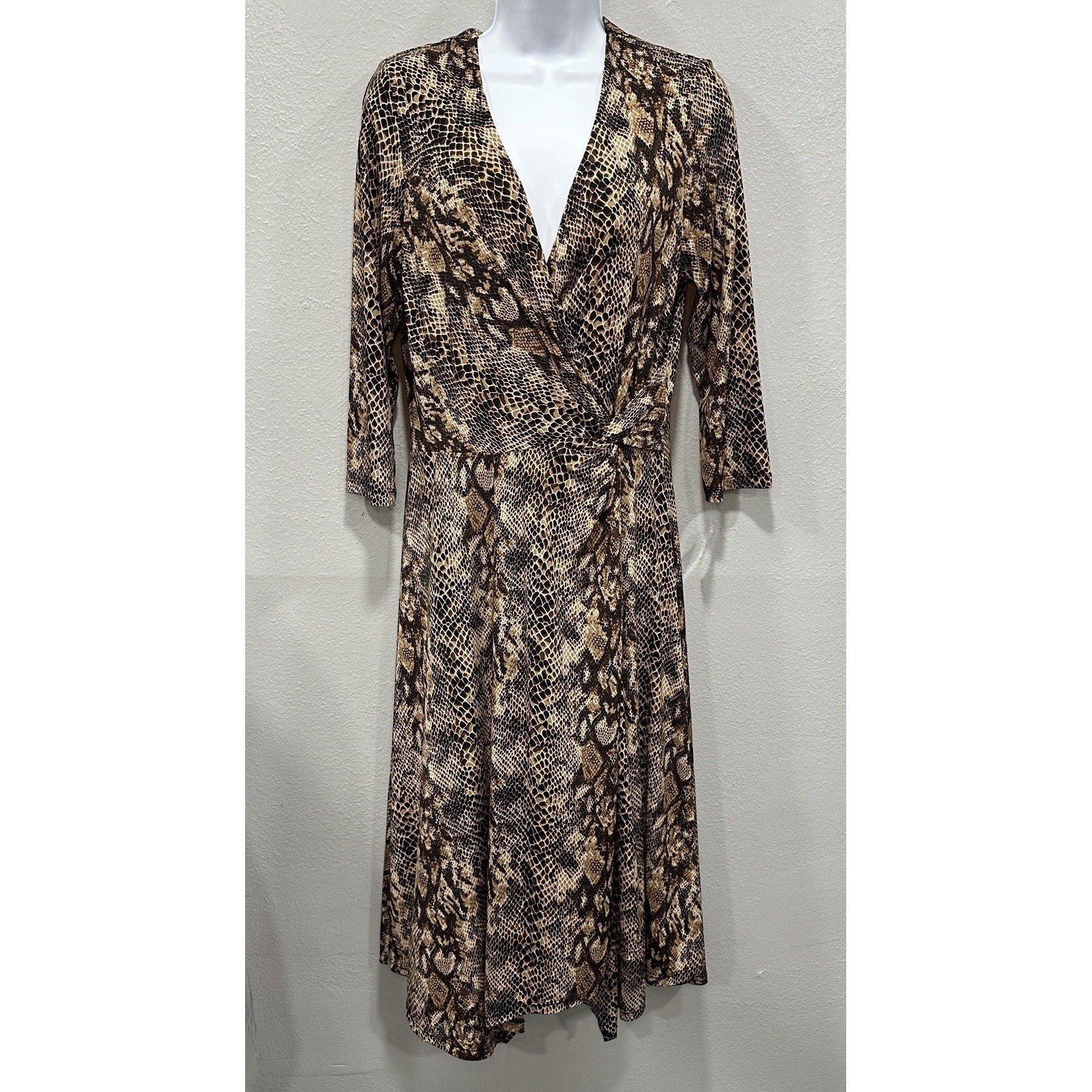 Ronni Nicole Midi Dress Womens 10 Black Taupe Animal Print Stretch Pull Over NWT