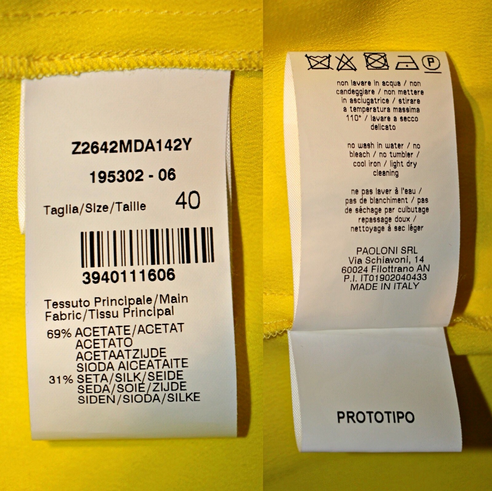 MSGM Yellow Chiffon Logo Snaps Shirt Dress sz US 6 / IT 40 $960 Made in Italy