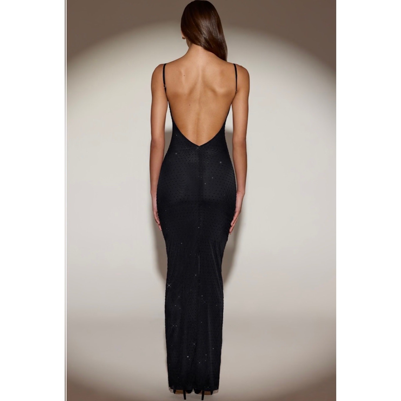 Oh Polly Celandine Sheer Embellished Backless Maxi Dress in Black size 6 New