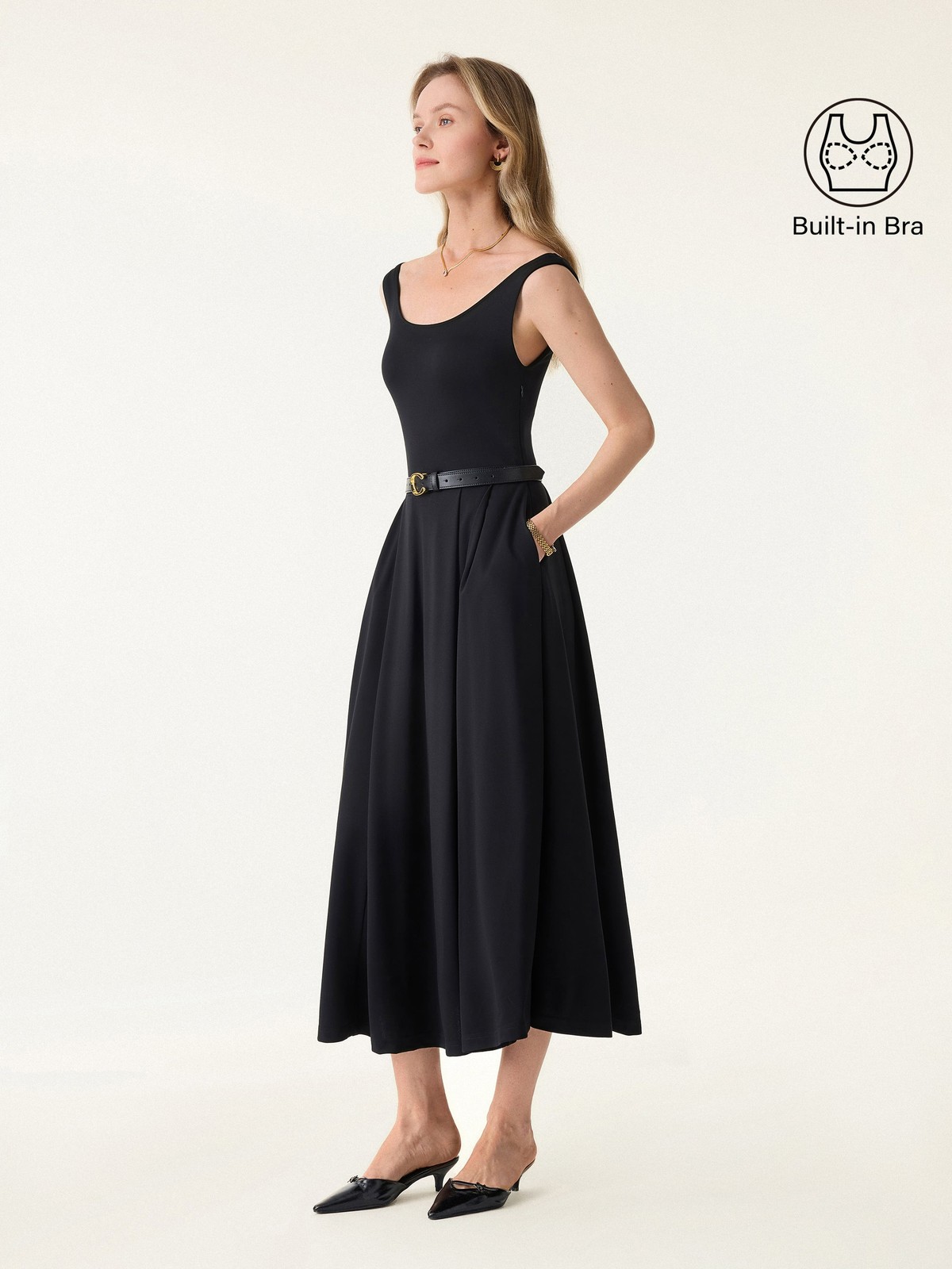 Best Seller OGL Balletic Scoop Neck Midi Bra Dress with Pockets