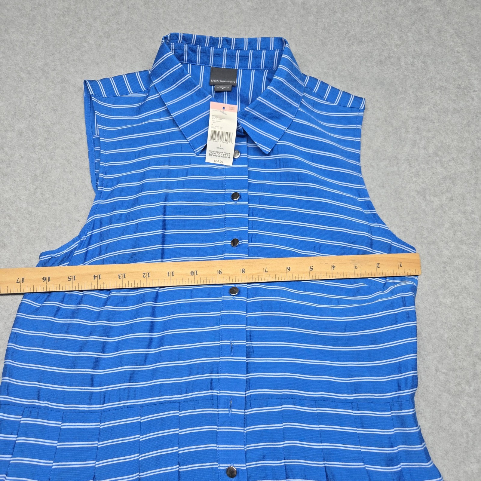 Covington Dress Womens 6 Striped Sleeveless Shirt Pocket Casual Summer Sundress