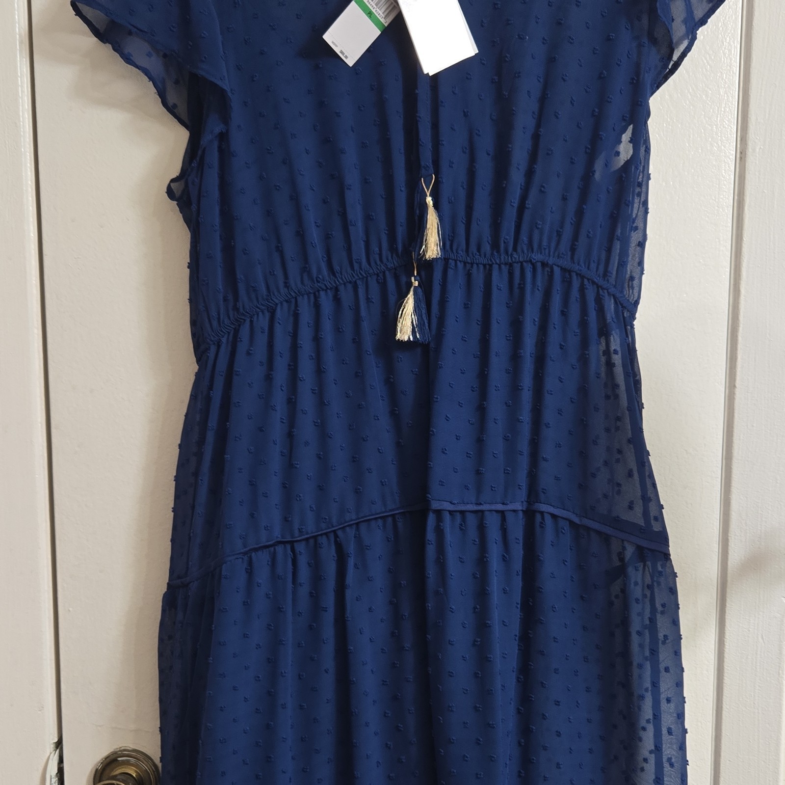 Tinsel Women’s Petite PL Blue Solid Maxi Dress V-Neck Flutter Sleeve Chiffon
