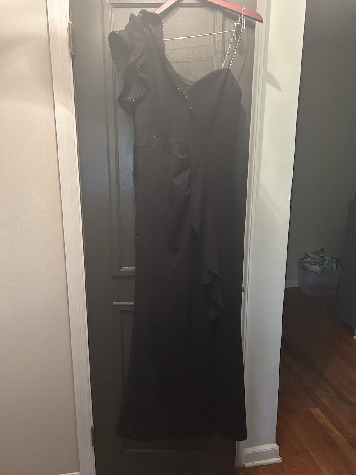 Vfshow Black Beaded Ruffle One Shoulder dress perfect for wedding/Formal/prom