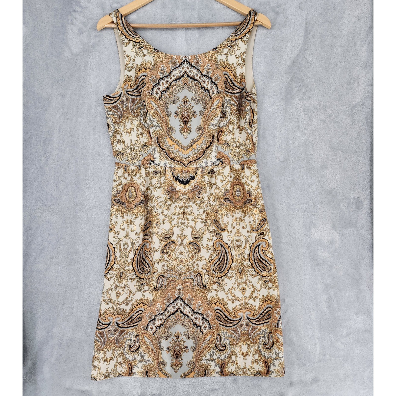 J.Crew Dress Size 8 Silk Wool Blend Elegant Paisley Ivory Gold Pockets Luxe NWT