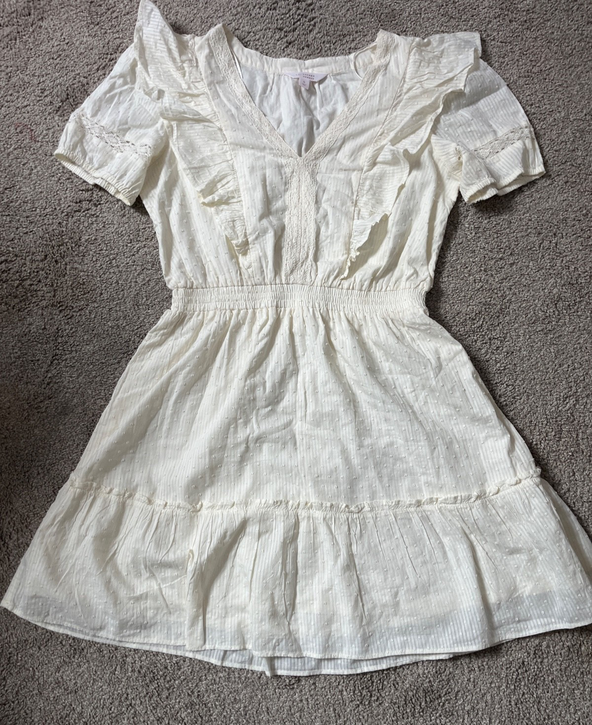 NWOT Ivory Ruffled Swiss Dot Mini Dress Small Prairie